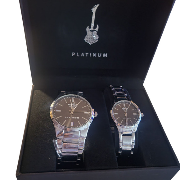 Hard Rock His and Hers Watches Biloxi Platinum New in Box Rare Silver Toned - Picture 1 of 11